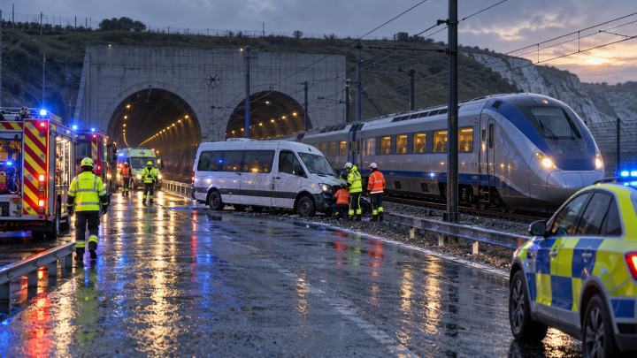 At least 19 injured as minibus collides with train near Channel Tunnel