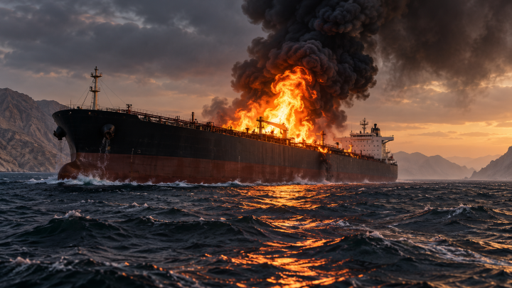 Super tanker ablaze after striking mine in Strait of Hormuz, IRGC says