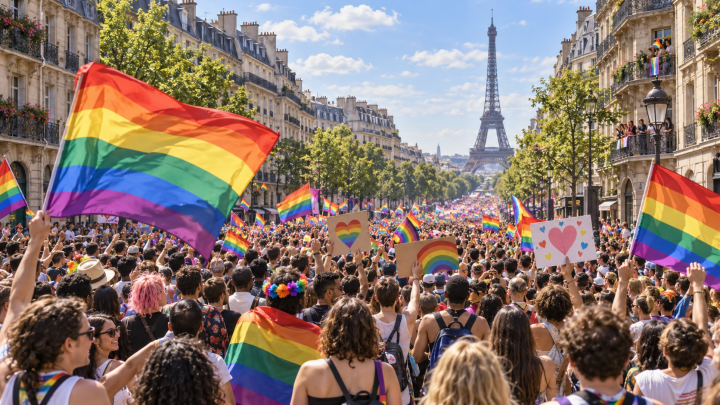 Tens of thousands of people take to streets of Paris to march for Pride