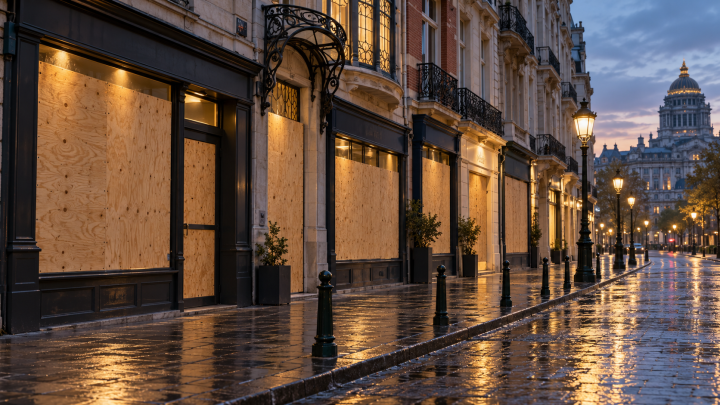 Brussels shops boarded up amid fears of repeat of last week’s looting