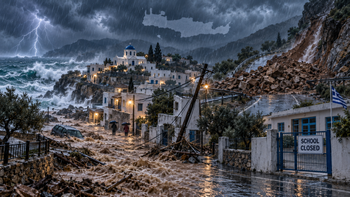 Crete at the mercy of severe weather: Floods, landslides, power cuts and closed schools