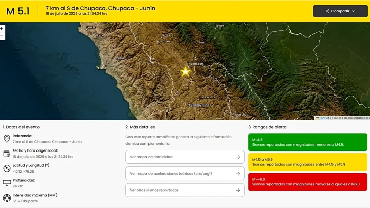 Magnitude 5.1 earthquake in central Peru leaves at least five dead and ten injured