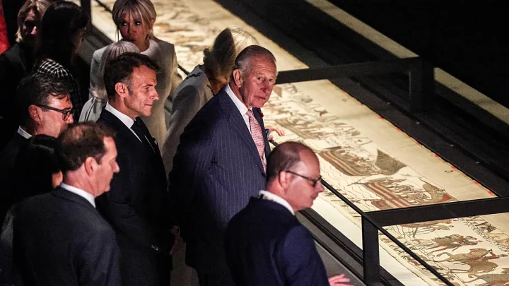 Macron and King Charles hail UK-France ties at Bayeux Tapestry viewing